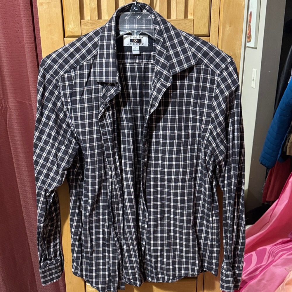 Joseph Abboud Black and White Plaid Button-Up Shirt